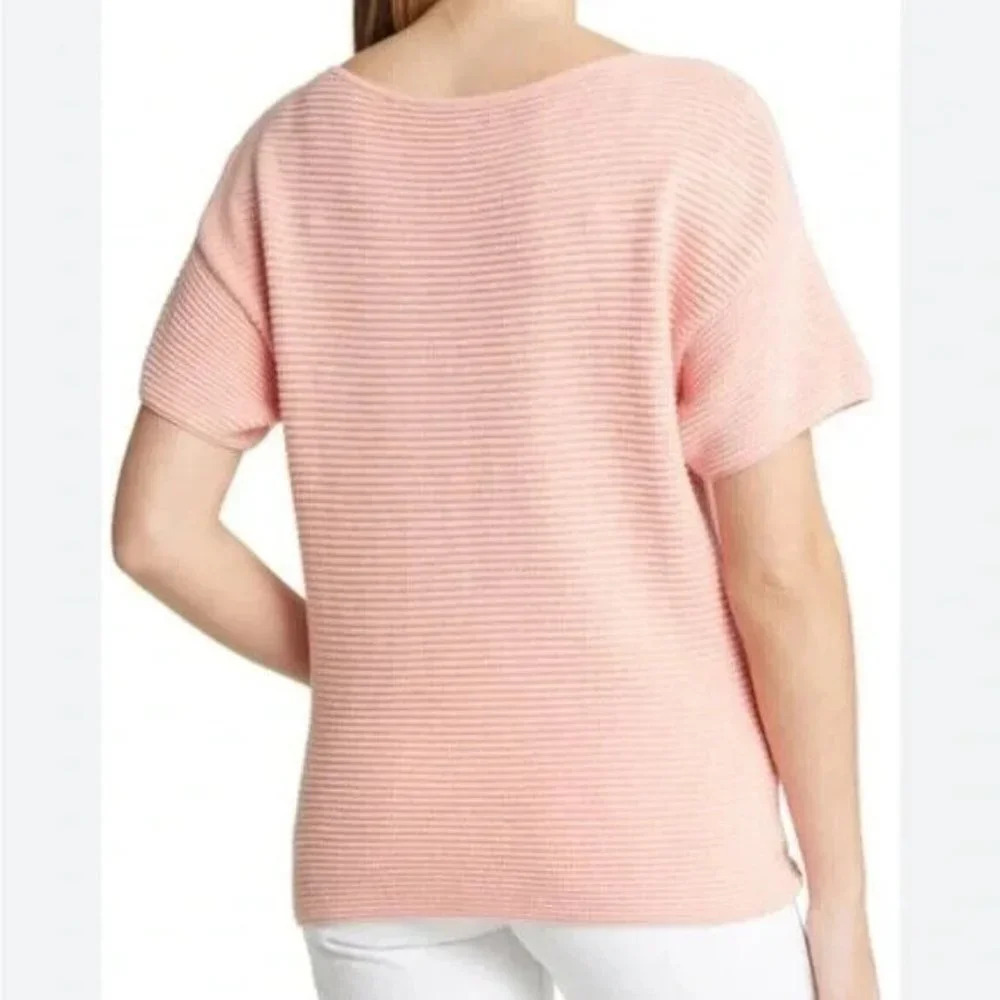 Tommy Bahama Bonita Ottoman Ribbed Short Sleeve Sweater Coral XSmall Pullover - Picture 3 of 9